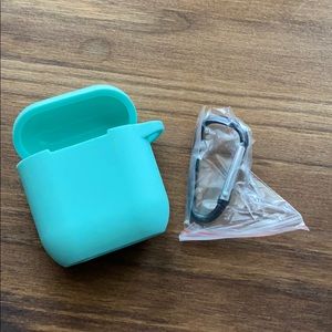 Aqua blue silicone case for AirPods w/ clip new protective bumper skin